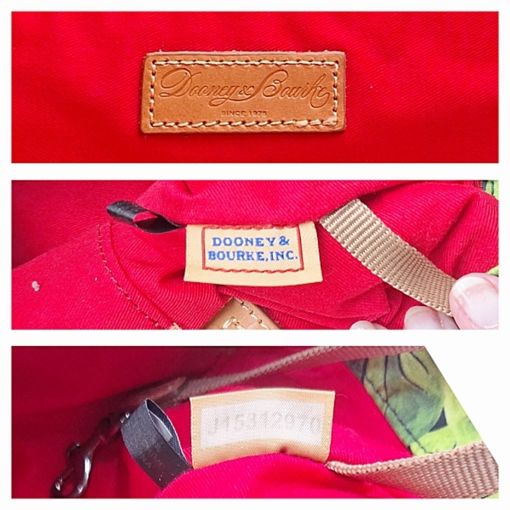 Dooney & Bourke Green Tropical Leaf Canvas Tote with Tan Leather Straps - Picture 10 of 11